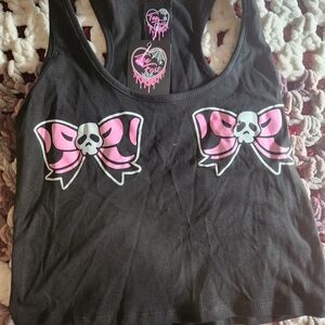 Too Fast Black Tank Top with Pink Skull Bows